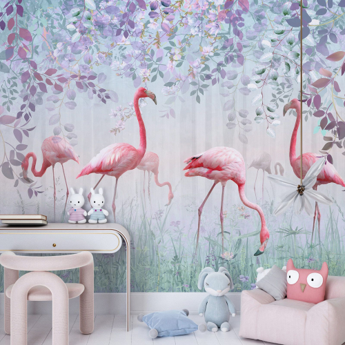 Papier peint panoramique Enfants - Flamants roses Design