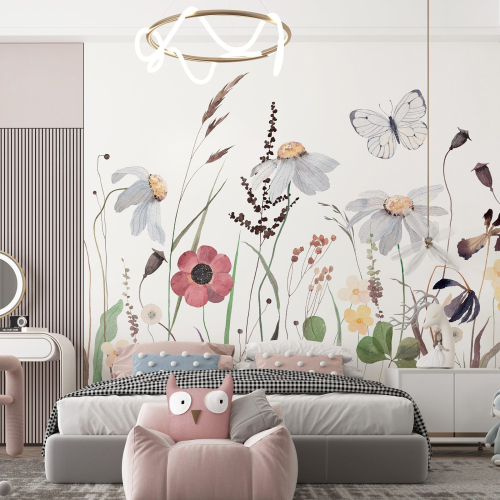 Papier peint panoramique Enfants - Fleurs Papillon
