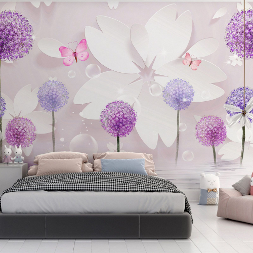 Papier peint panoramique Enfants - Fleurs pissenlit effet 3D