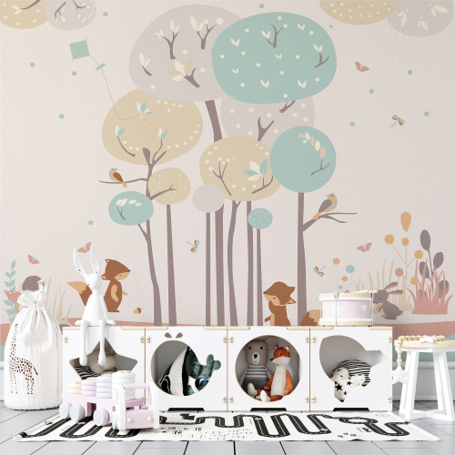 Papier peint panoramique Enfants - Forêt animaux