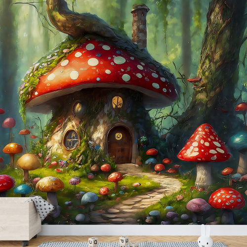 Papier peint panoramique Enfants - Forêt Champignons