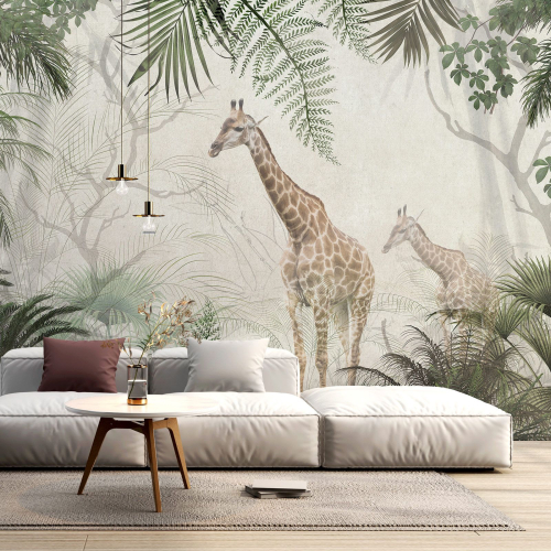 Papier peint panoramique Enfants - Forêt tropicale Girafes