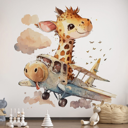 Papier peint panoramique Enfants - Girafe Avion