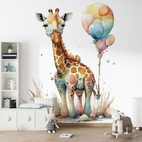 Papier peint panoramique Enfants - Girafe Ballon