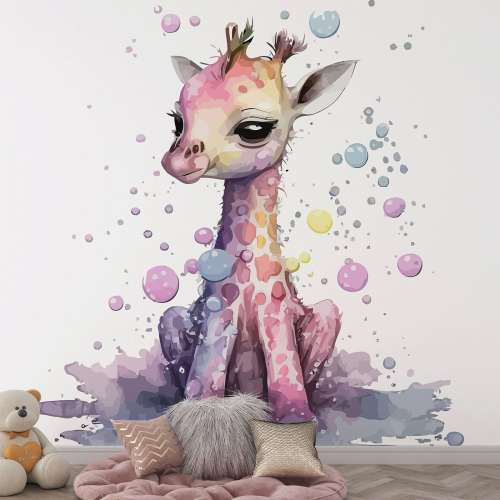 Papier peint panoramique Enfants - Girafe bulles