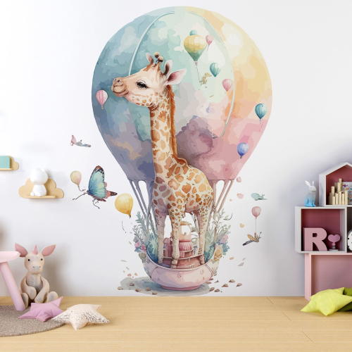 Papier peint panoramique Enfants - Girafe Montgolfière