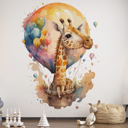 Papier peint panoramique Enfants - Girafe Montgolfière