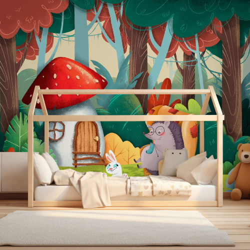 Papier peint panoramique Enfants - Hérisson Champignon