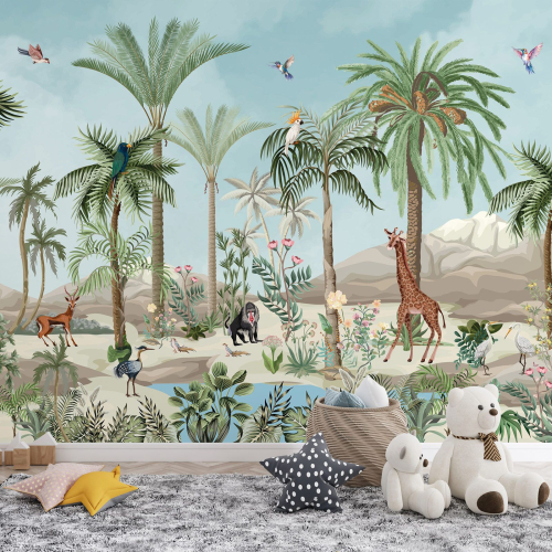 Papier peint panoramique enfants - Jungle Animaux