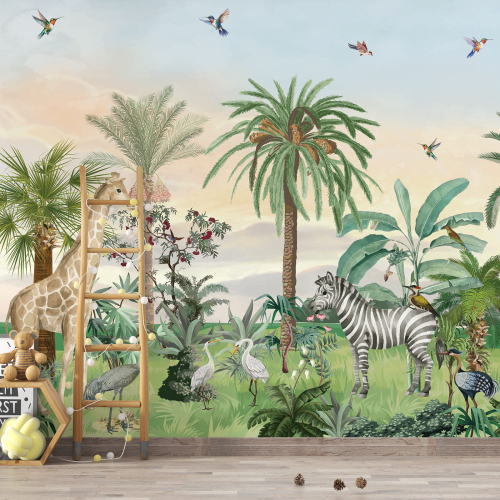 Papier peint panoramique enfants  - Jungle Animaux