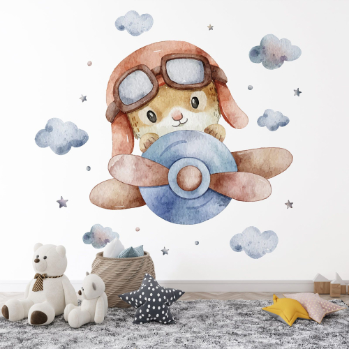 Papier peint panoramique Enfants - Lapin Aviateur
