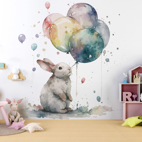 Papier peint panoramique Enfants - Lapin Ballons