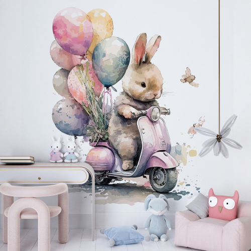 Papier peint panoramique Enfants - Lapin Ballons
