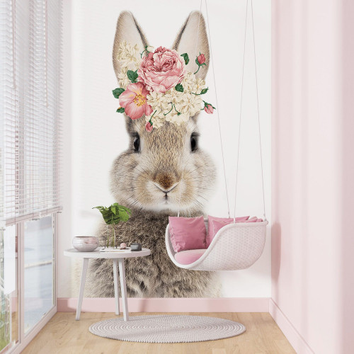 Papier peint panoramique Enfants - Lapin Fleurs