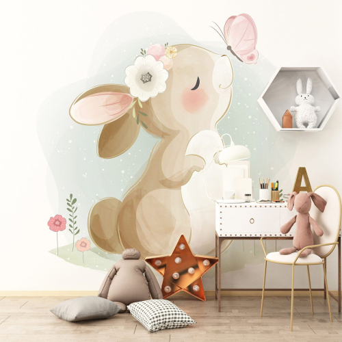 Papier peint panoramique Enfants - Lapin Papillon