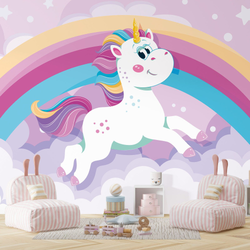 Papier peint panoramique Enfants - Licorne Arc-en-ciel