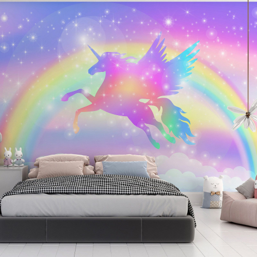 Papier peint panoramique Enfants - Licorne Arc-en-ciel