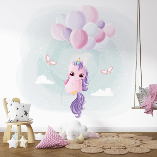 Papier peint panoramique Enfants - Licorne Ballons