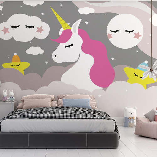 Papier peint panoramique Enfants - Licorne Etoiles