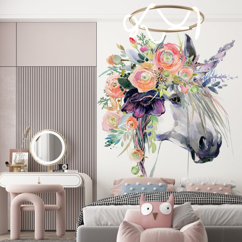 Papier peint panoramique Enfants - Licorne Fleurs