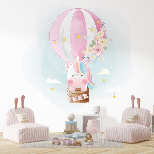 Papier peint panoramique Enfants - Licorne Montgolfière
