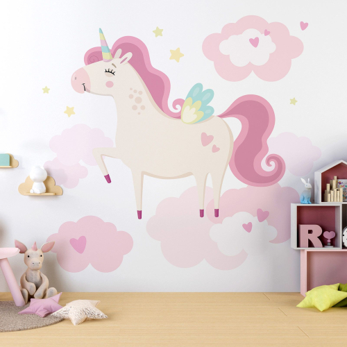 Papier peint panoramique Enfants - Licorne Nuages
