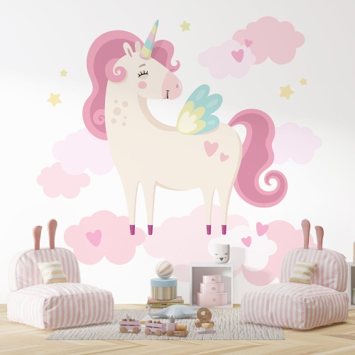 Papier peint panoramique Enfants - Licorne Nuages