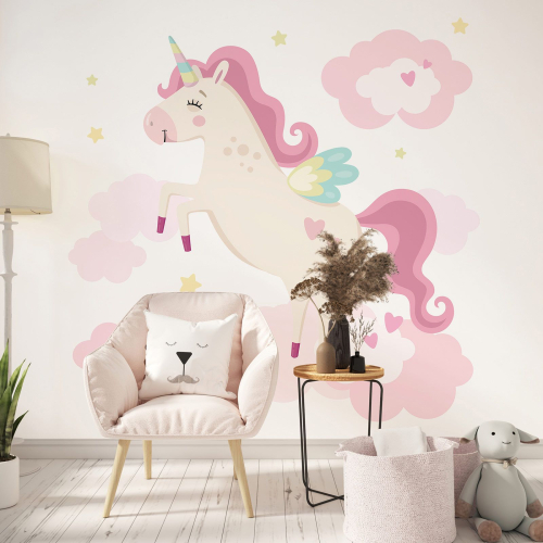 Papier peint panoramique Enfants - Licorne Nuages
