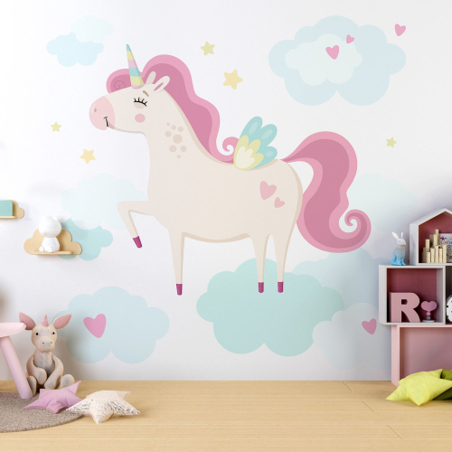 Papier peint panoramique Enfants - Licorne Nuages