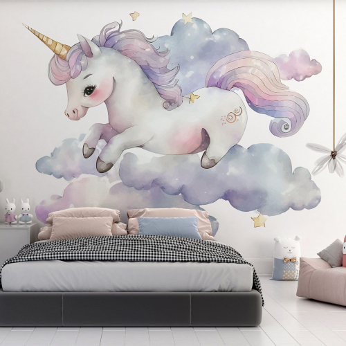 Papier peint panoramique Enfants - Licorne Nuages