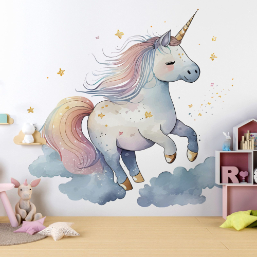Papier peint panoramique Enfants - Licorne Nuages