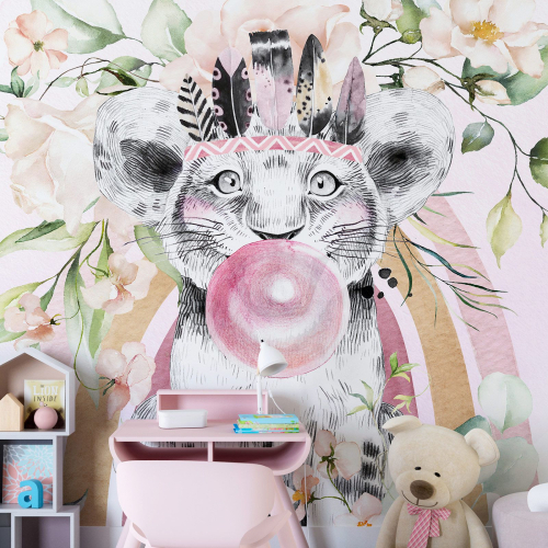 Papier peint panoramique Enfants - Lion bulle