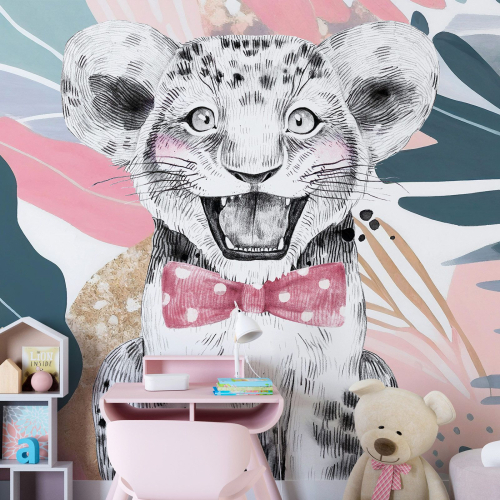 Papier peint panoramique Enfants - Lion Nœud Papillon - 3320