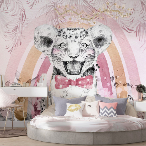 Papier peint panoramique Enfants - Lion Nœud Papillon