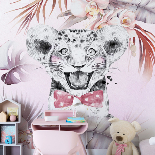 Papier peint panoramique Enfants - Lion Nœud Papillon