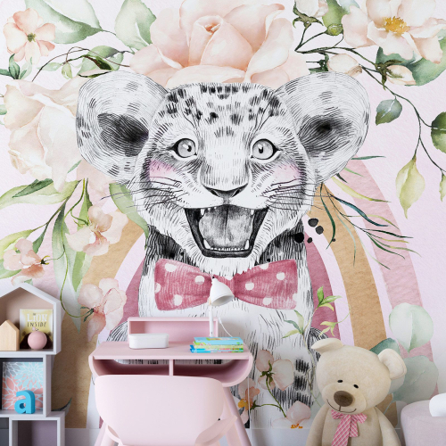 Papier peint panoramique Enfants - Lion Nœud Papillon