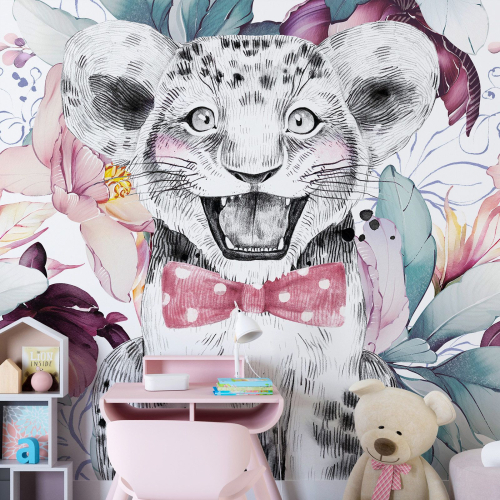 Papier peint panoramique Enfants - Lion Nœud Papillon