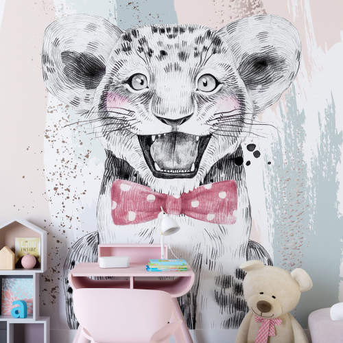 Papier peint panoramique Enfants - Lion Nœud Papillon