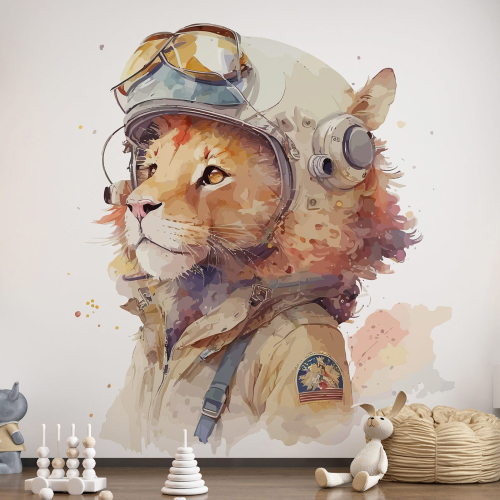 Papier peint panoramique Enfants - Lionceau aviateur
