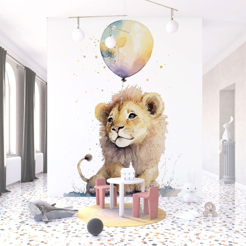 Papier peint panoramique Enfants - Lionceau ballon