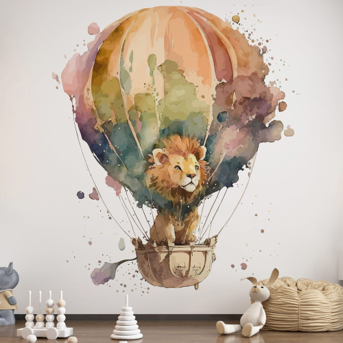 Papier peint panoramique Enfants - Lionceau Montgolfière