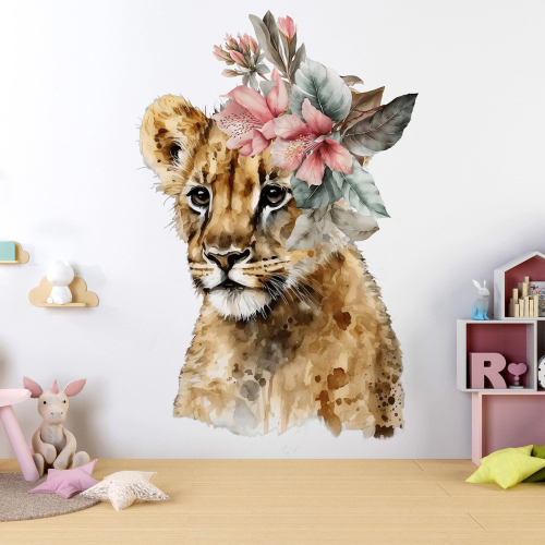 Papier peint panoramique Enfants - Lionne Fleurs