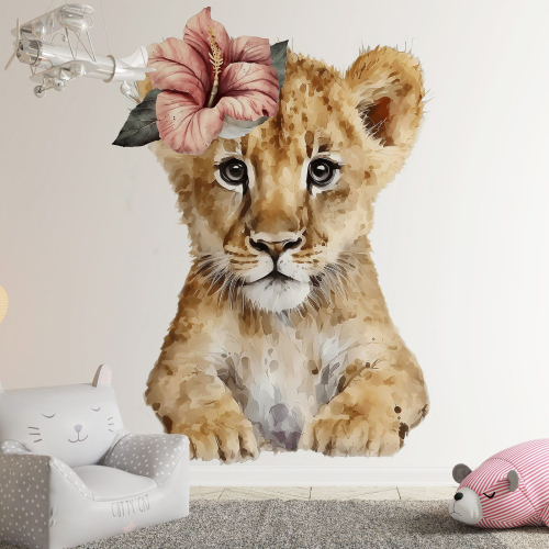 Papier peint panoramique Enfants - Lionne Fleurs