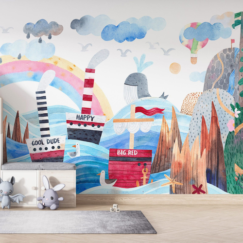 Papier peint panoramique Enfants - Mer Bateaux