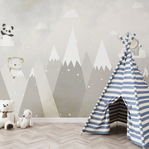 Papier peint panoramique Enfants - Montagnes Animaux