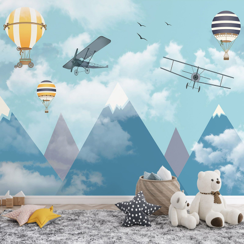 Papier peint panoramique Enfants - Montagnes Montgolfières