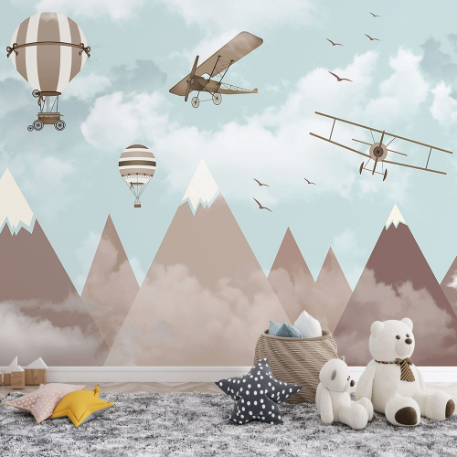 Papier peint panoramique Enfants - Montagnes Montgolfières
