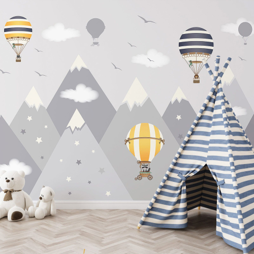 Papier peint panoramique Enfants - Montagnes Montgolfières