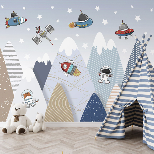 Papier peint panoramique Enfants - Montagnes Ovnis