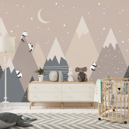 Papier peint panoramique Enfants - Montagnes Pandas